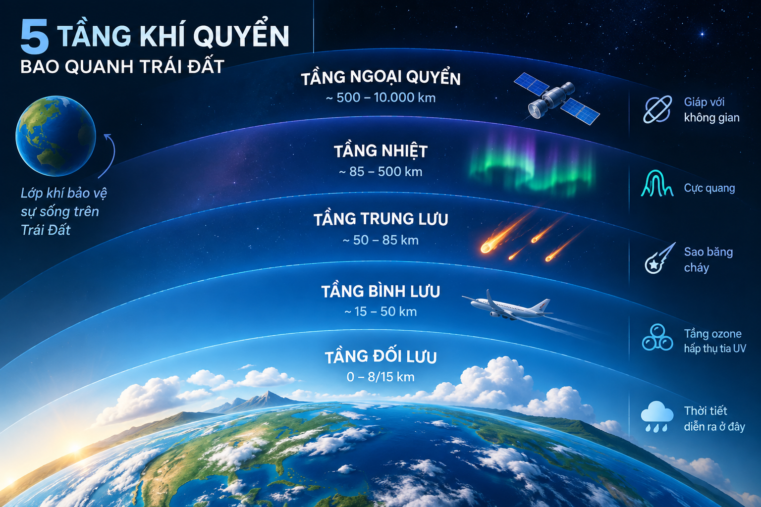 Bao Nhiêu Tầng Khí Quyển Bao Quanh Trái Đất?