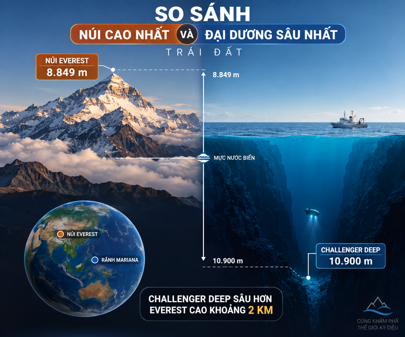 So Sánh Núi Cao Nhất Và Đại Dương Sâu Nhất Trái Đất