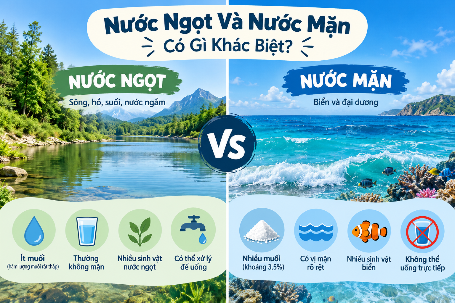 So Sánh Nước Ngọt Và Nước Mặn Có Gì Khác Biệt?