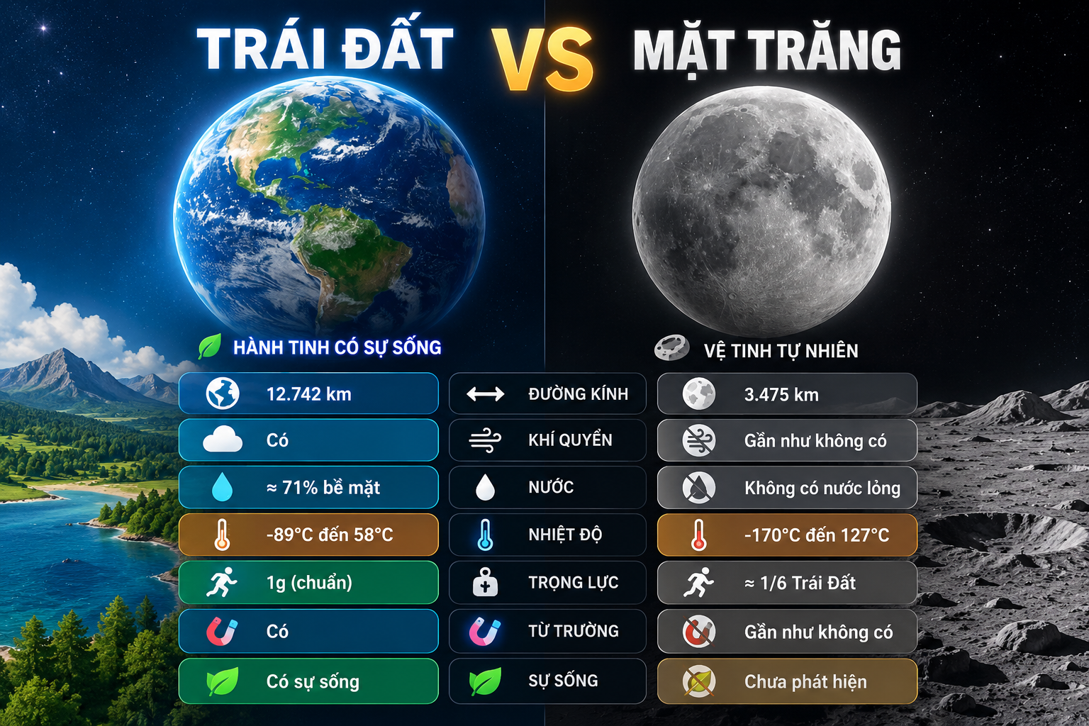 So Sánh Trái Đất Và Mặt Trăng Có Gì Khác Nhau?